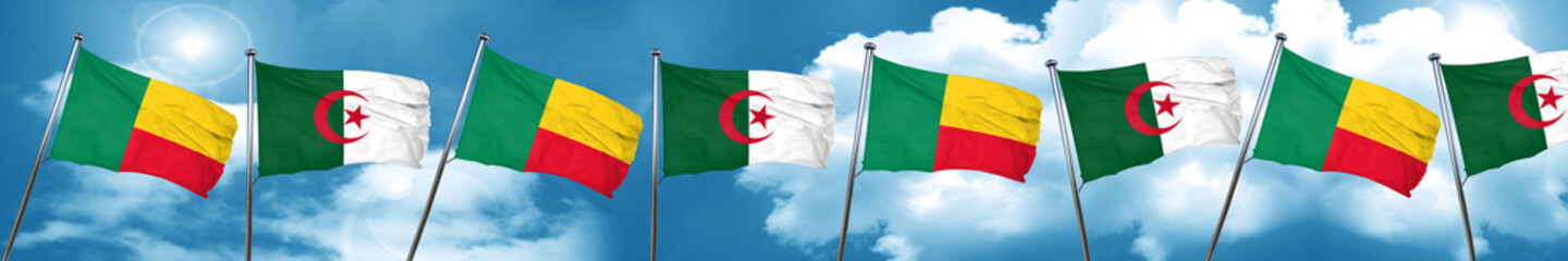 Benin flag with Algeria flag, 3D rendering