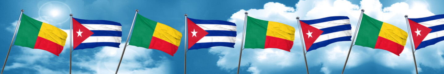 Benin flag with cuba flag, 3D rendering