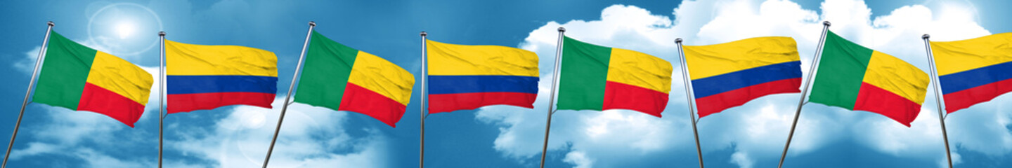 Benin flag with Colombia flag, 3D rendering