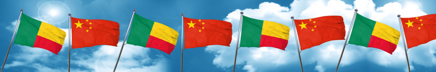 Benin flag with China flag, 3D rendering