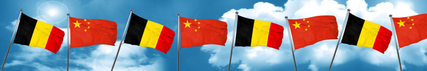 Belgium flag with China flag, 3D rendering