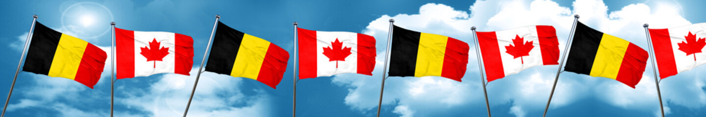 Belgium flag with Canada flag, 3D rendering