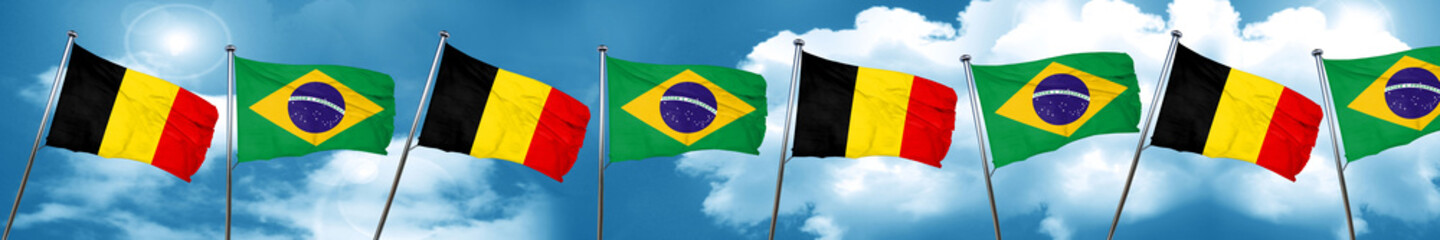 Belgium flag with Brazil flag, 3D rendering