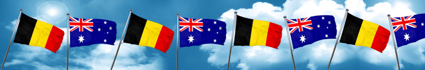 Belgium flag with Australia flag, 3D rendering