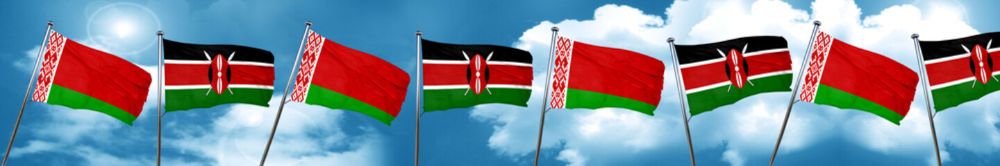 Belarus flag with Kenya flag, 3D rendering
