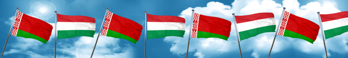 Belarus flag with Hungary flag, 3D rendering