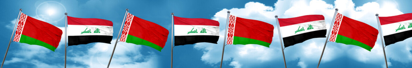 Belarus flag with Iraq flag, 3D rendering