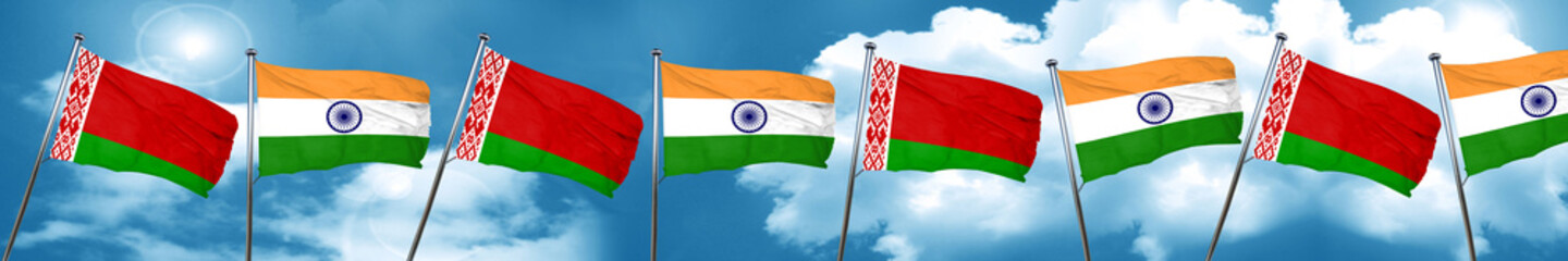Belarus flag with India flag, 3D rendering