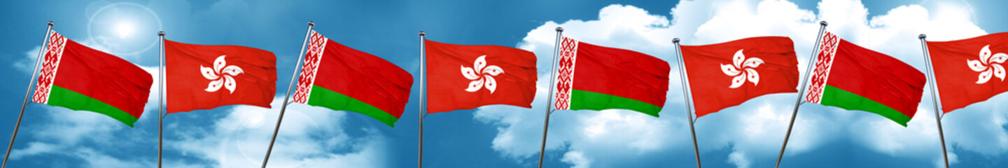 Belarus flag with Hong Kong flag, 3D rendering