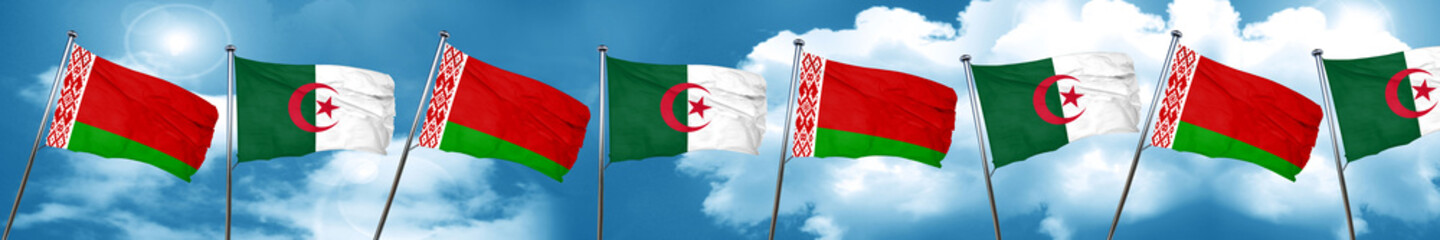 Belarus flag with Algeria flag, 3D rendering