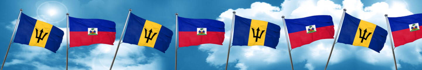 Barbados flag with Haiti flag, 3D rendering
