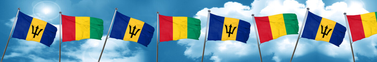Barbados flag with Guinea flag, 3D rendering