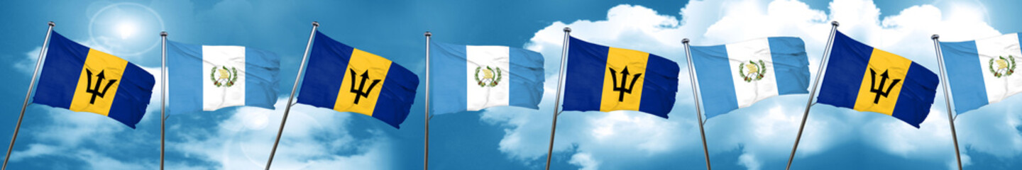 Barbados flag with Guatemala flag, 3D rendering