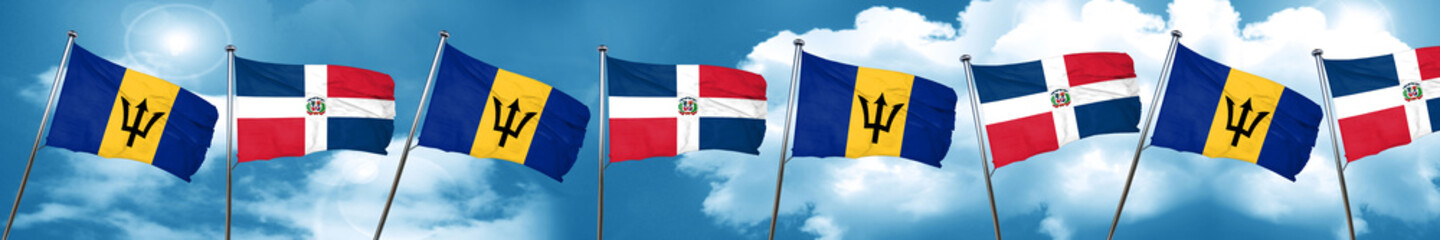 Barbados flag with Dominican Republic flag, 3D rendering