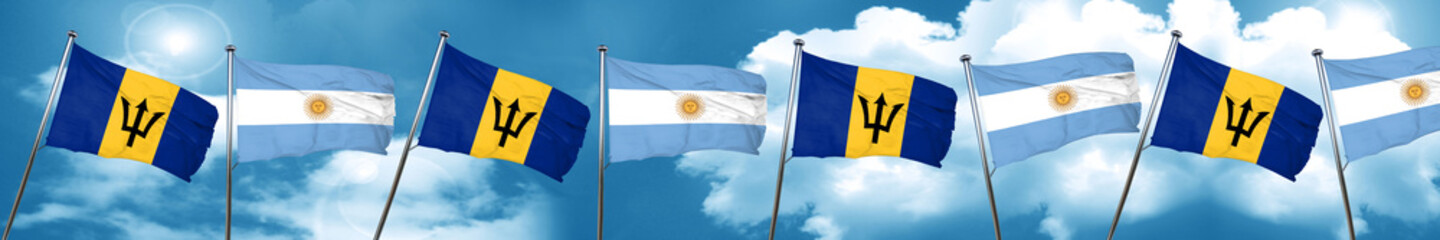 Barbados flag with Argentine flag, 3D rendering