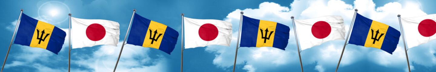 Barbados flag with Japan flag, 3D rendering