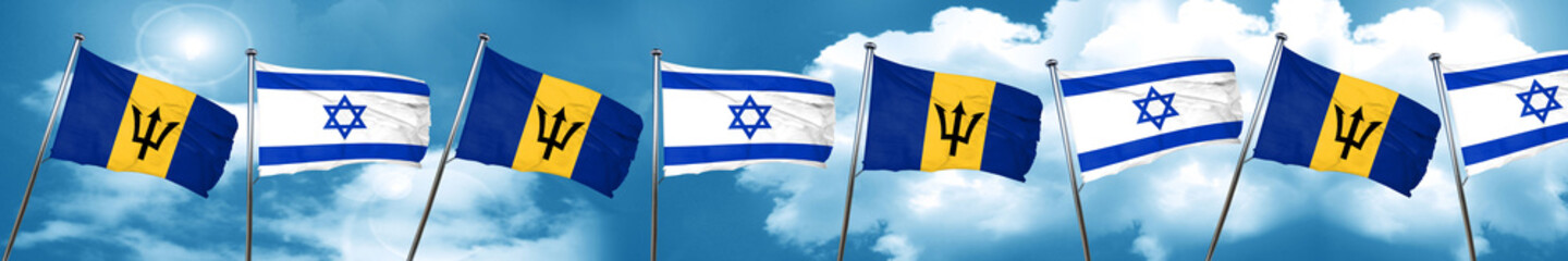 Barbados flag with Israel flag, 3D rendering