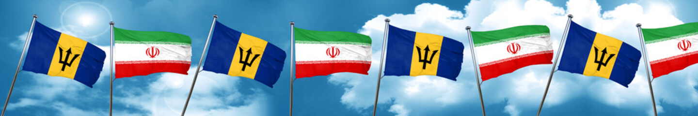 Barbados flag with Iran flag, 3D rendering