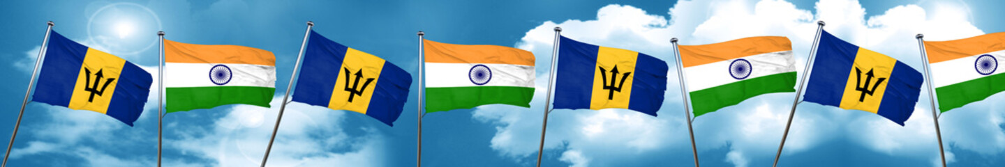 Barbados flag with India flag, 3D rendering