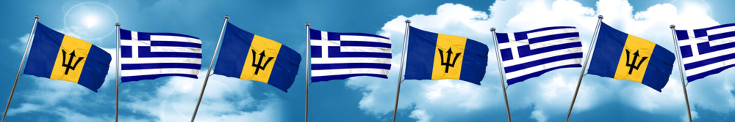 Barbados flag with Greece flag, 3D rendering