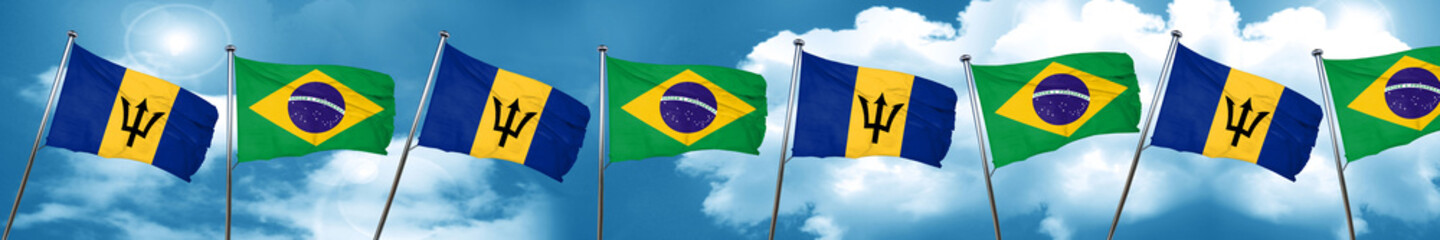 Barbados flag with Brazil flag, 3D rendering