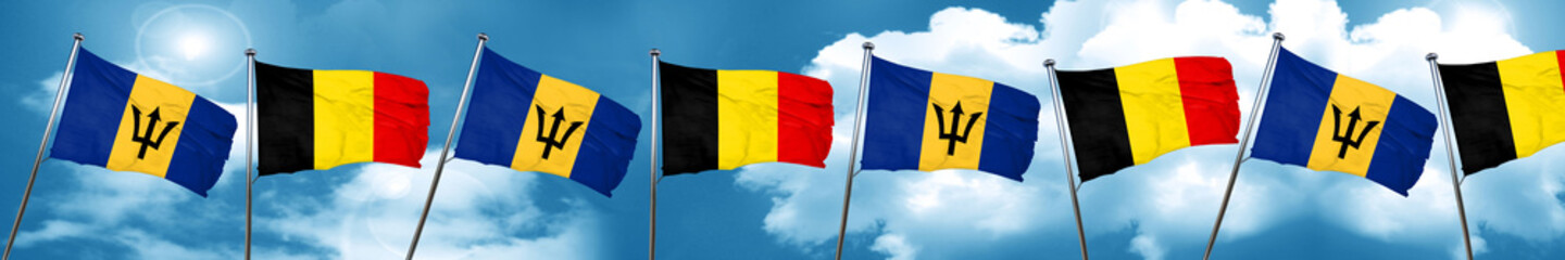 Barbados flag with Belgium flag, 3D rendering
