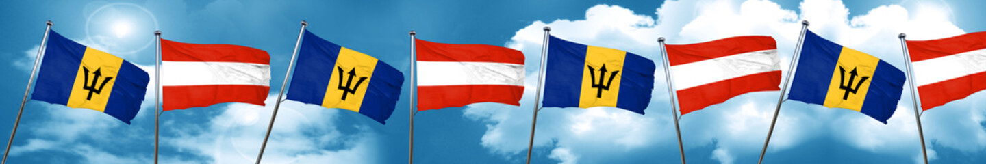 Barbados flag with Austria flag, 3D rendering