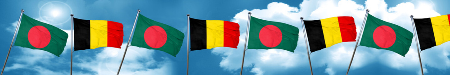 Bangladesh flag with Belgium flag, 3D rendering