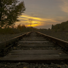 Fototapeta premium Close up of railway diverging in in the woods