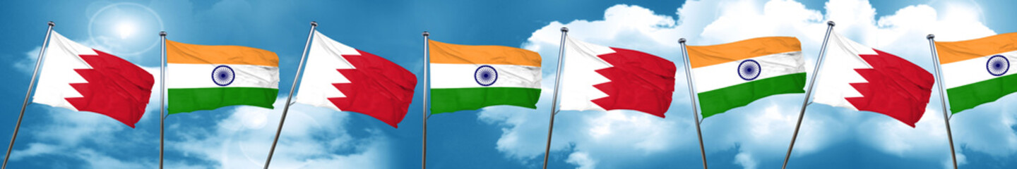 Naklejka na ściany i meble Bahrain flag with India flag, 3D rendering