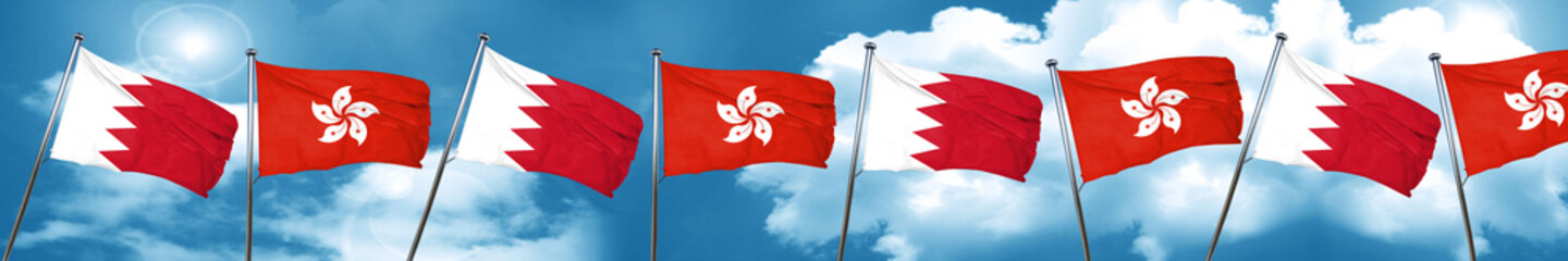 Fototapeta na wymiar Bahrain flag with Hong Kong flag, 3D rendering