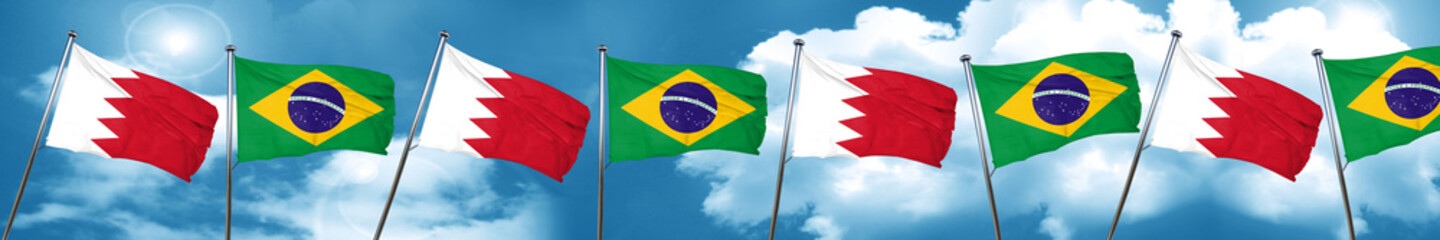 Bahrain flag with Brazil flag, 3D rendering