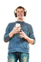 Young man with headphones listening music