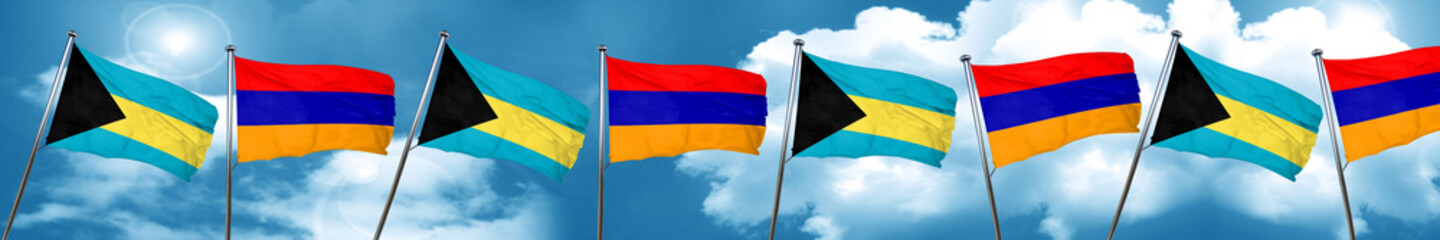 Bahamas flag with Armenia flag, 3D rendering