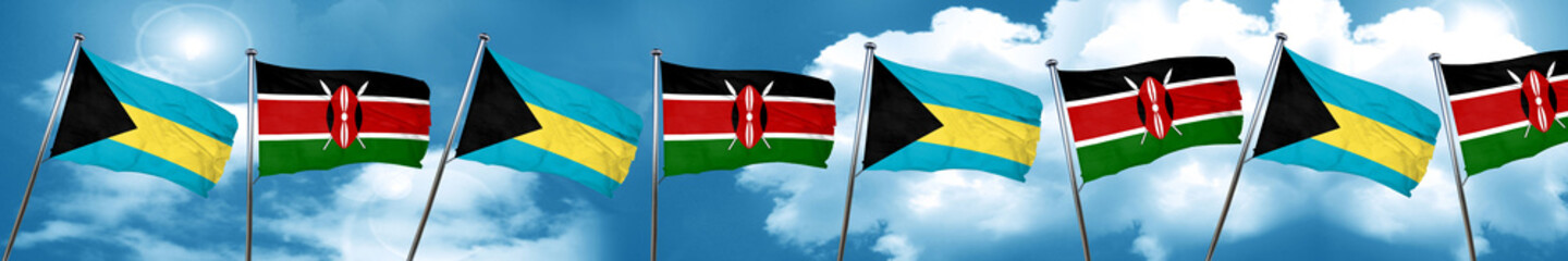 Bahamas flag with Kenya flag, 3D rendering