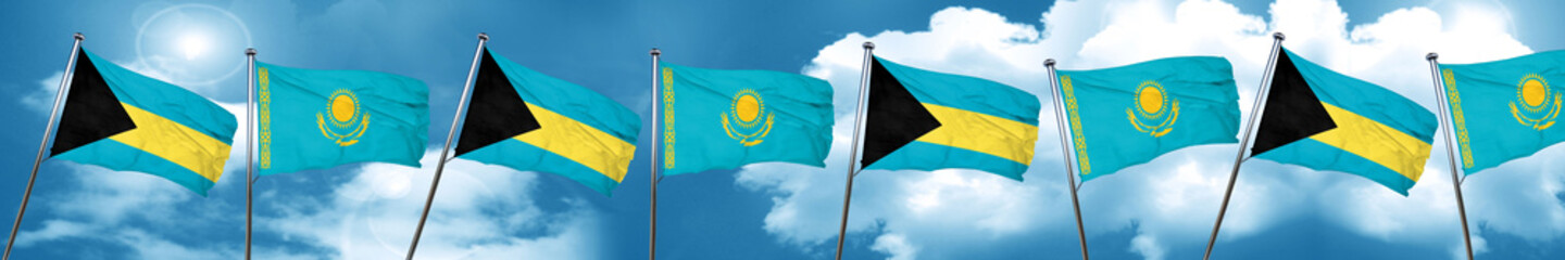 Bahamas flag with Kazakhstan flag, 3D rendering