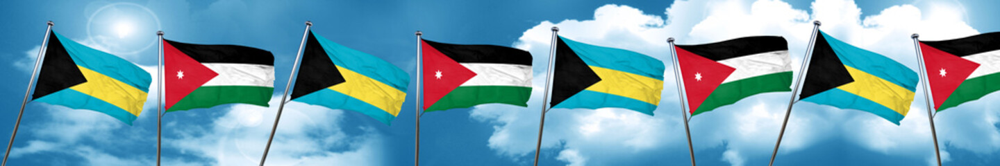 Bahamas flag with Jordan flag, 3D rendering