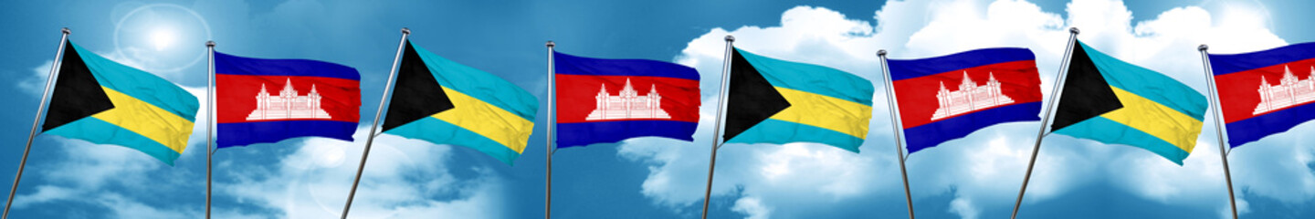 Bahamas flag with Cambodia flag, 3D rendering
