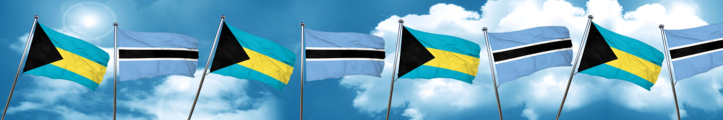Bahamas flag with Botswana flag, 3D rendering