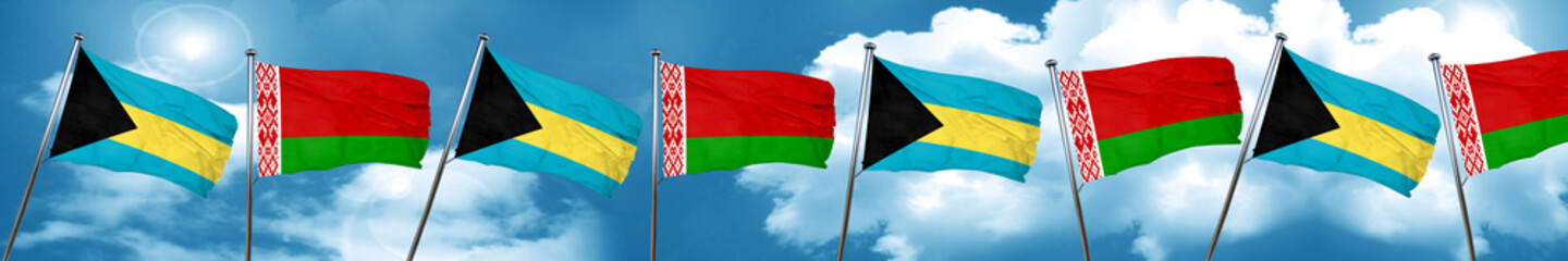 Bahamas flag with Belarus flag, 3D rendering