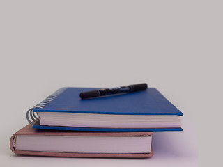 Book and pen  on white background.