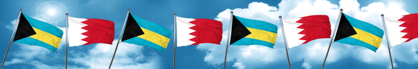 Bahamas flag with Bahrain flag, 3D rendering