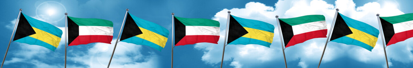 Bahamas flag with Kuwait flag, 3D rendering