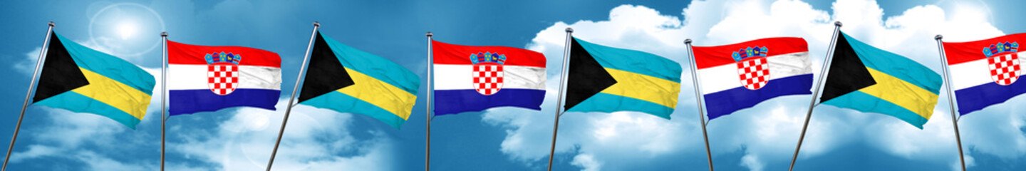 Bahamas flag with Croatia flag, 3D rendering