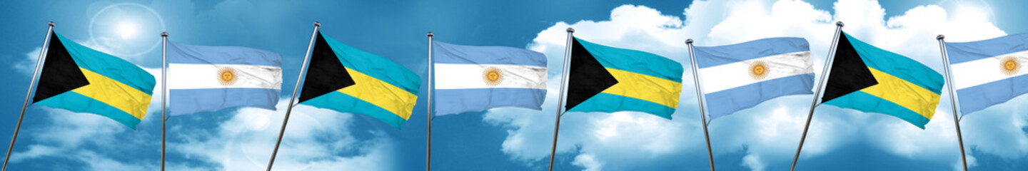 Bahamas flag with Argentine flag, 3D rendering