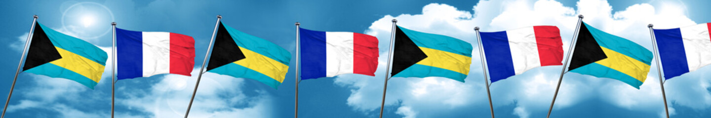 Bahamas flag with France flag, 3D rendering