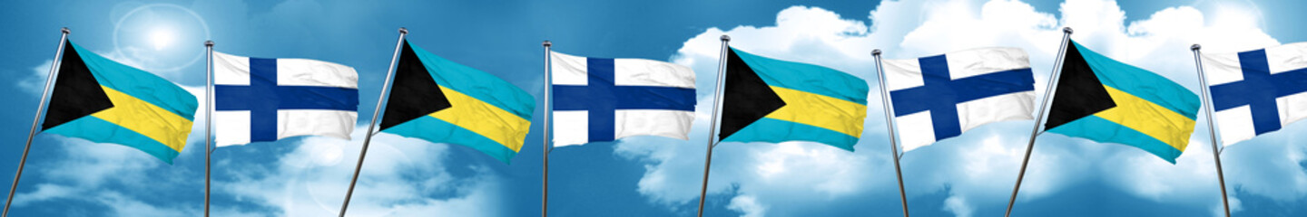 Bahamas flag with Finland flag, 3D rendering