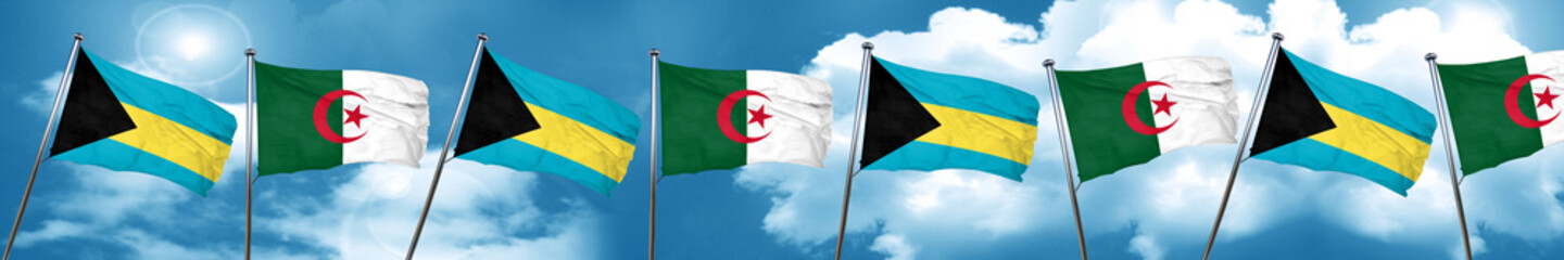 Bahamas flag with Algeria flag, 3D rendering
