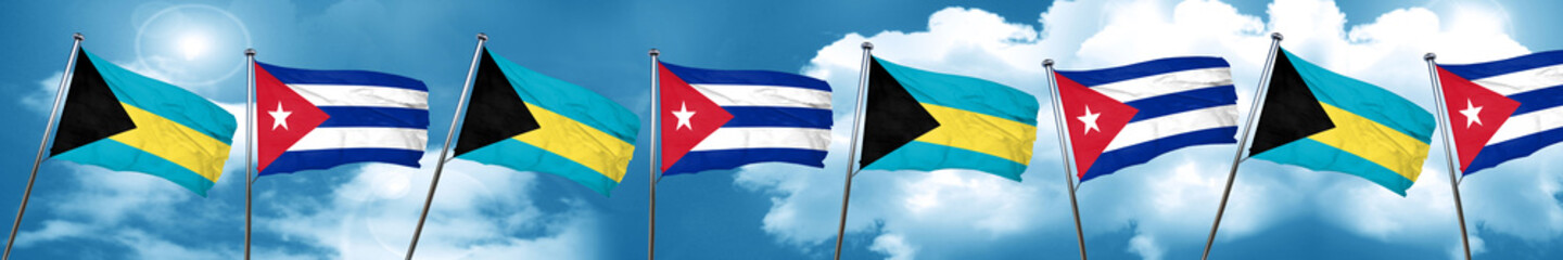 Bahamas flag with cuba flag, 3D rendering