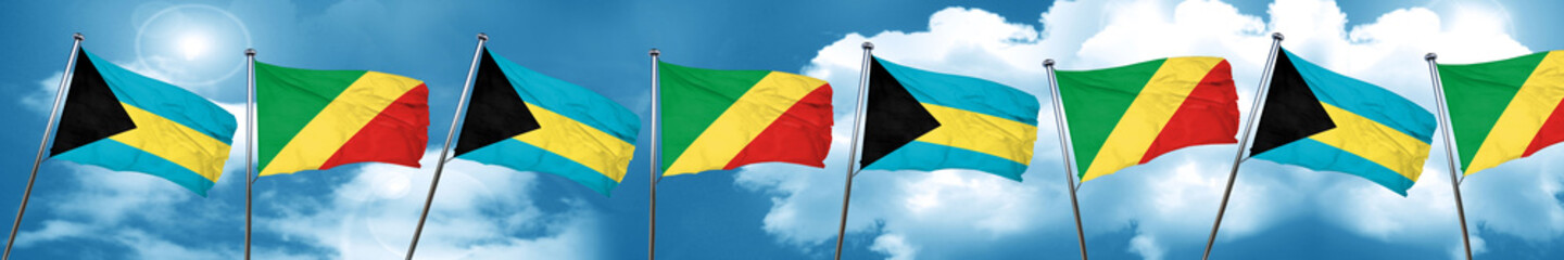 Bahamas flag with congo flag, 3D rendering